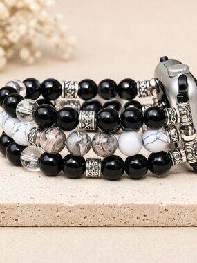 Apple Watch Band 38/40mm Black Obsidian Map Jasper Howlite Crystal Bracelet